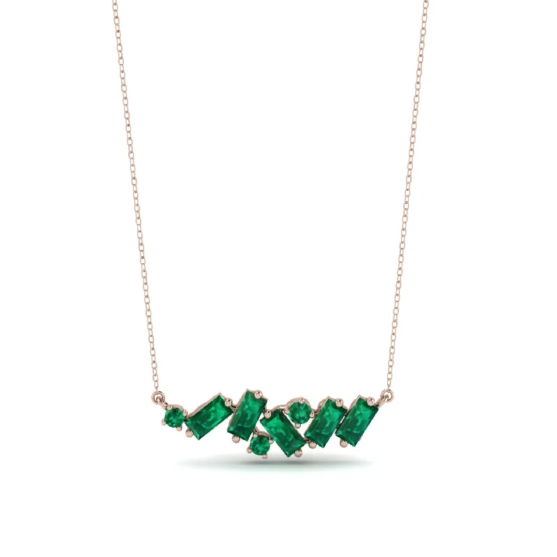 Custom Gold Necklace with Birthstone Charm-Baguette Emerald Necklace - Arielle No. 20