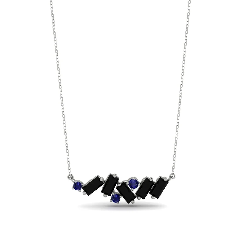 Simple Silver Pendant Necklace for Women-Baguette Sapphire Necklace - Arielle No. 45