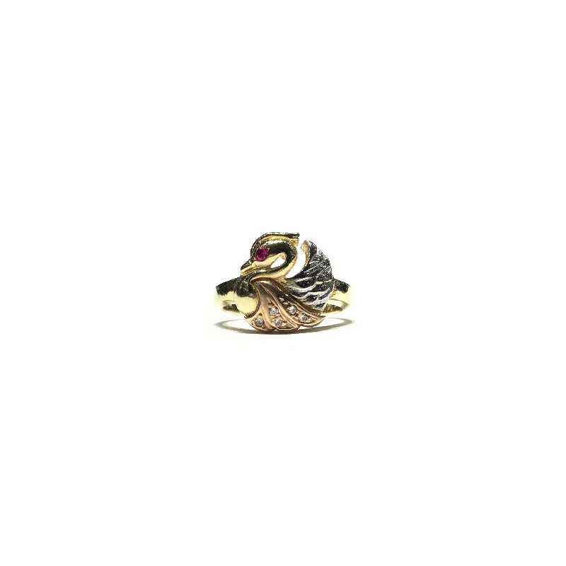 Simple Platinum Ring with Diamond Side Accents-Majestic Swan CZ Ring (14K)