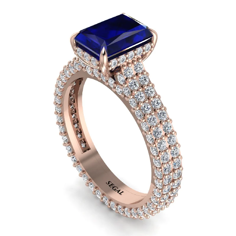 Simple Platinum Wedding Band with Engraved Date-Radiant Cut Sapphire Pave Engagement Ring - Kenzie No. 14