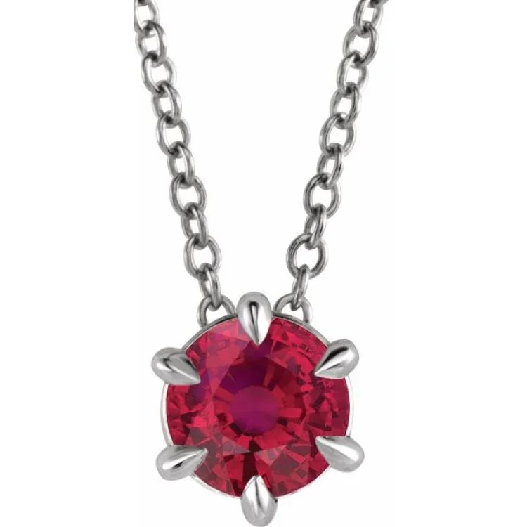 Classic Gemstone Necklace for Daily Wear-Sterling Silver 4 mm Natural Ruby Solitaire 16-18" Necklace