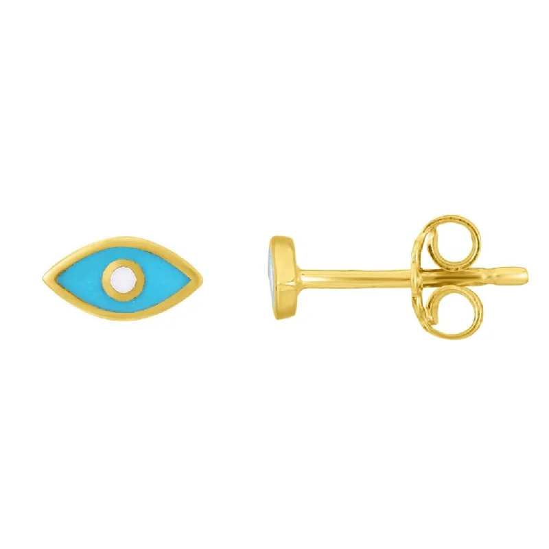 Customizable Earrings for Special Occasions-14K Gold Blue Enamel Evil Eye Stud Earrings