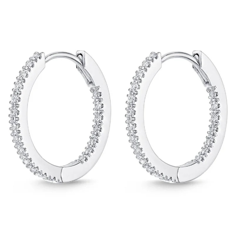 Geometric Hoop Earrings for Fashion-Memoire 18k White Gold Oval Hinged Diamond Hoop Earrings