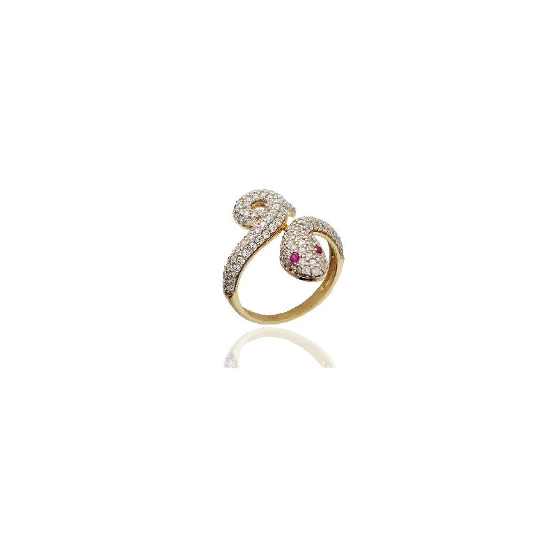 Classic Men’s Ring with Simple Ruby Inlay-Snake Iced-Out CZ Ring (14K)