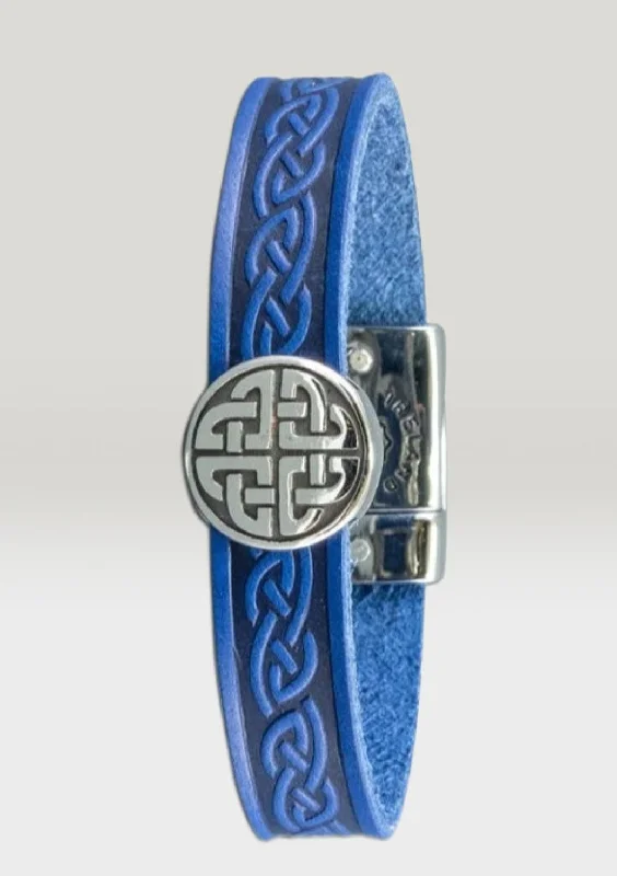 Simple Silver Bracelet with Customizable Charms-Trinity Blue Celtic Cuff Leather Bracelet