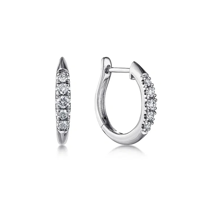 Statement Earrings for Bohemian Style-Gabriel 14K White Gold Classic Round 15mm Diamond Huggie Earrings