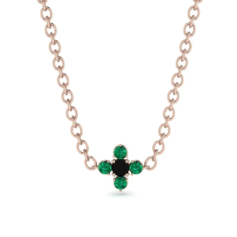 Luxury Gold Necklace with Emerald Stone-Compass Black Diamond Necklace - Maren No. 23