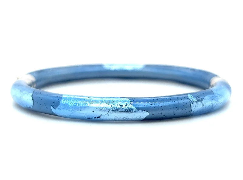 Luxury Rose Gold Bangles with Sparkling Inlays-Sterling Silver Gold Leaf & Blue Sapphire Enamel Bangle Bracelet by SOHO