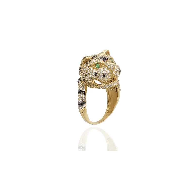 Designer Men’s Ring with Unique Stone Inlay-Jaguar Iced-Out CZ Ring (14K)