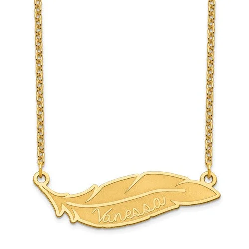 Classic Pendant Necklace with Diamond Accents-Feather Engraved Name Necklace