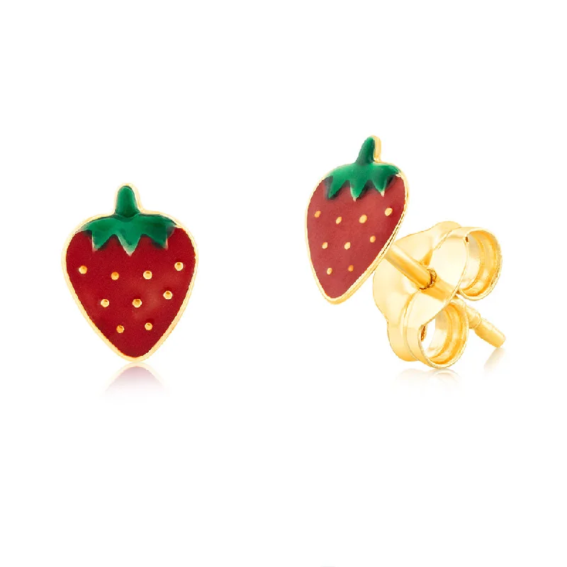 Chunky Silver Stud Earrings-9ct Yellow Gold Enamel Strawberry Stud Earrings