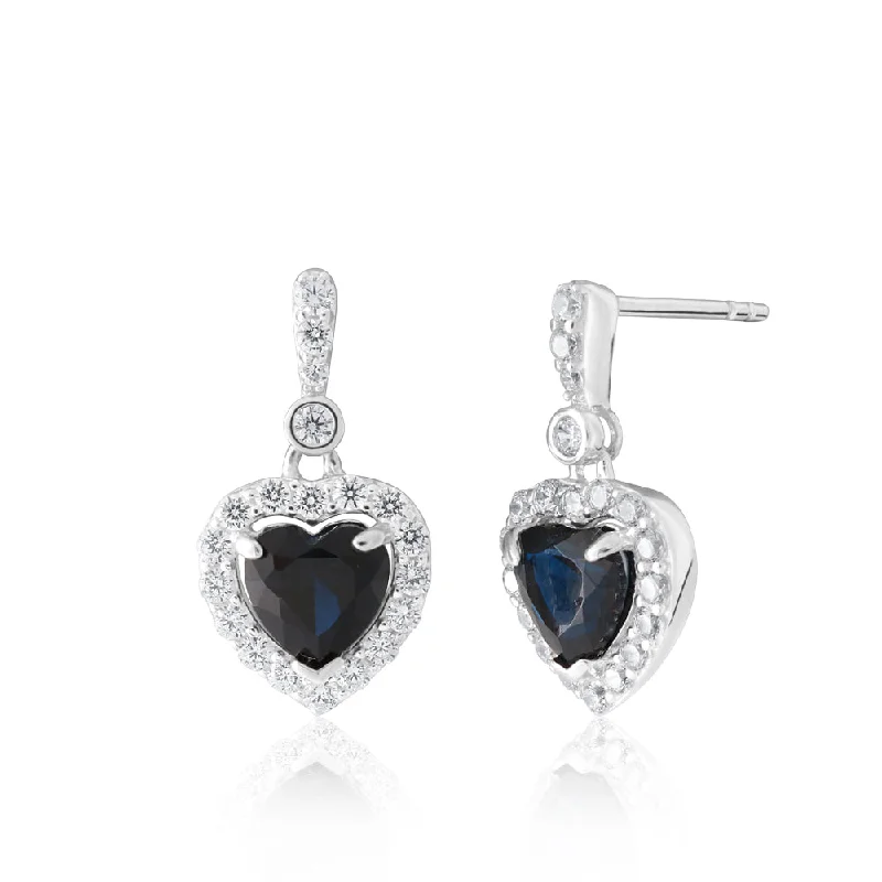 Silver Earrings for Special Occasions-Sterling Silver Zirconia Heart Stud Drop Earrings