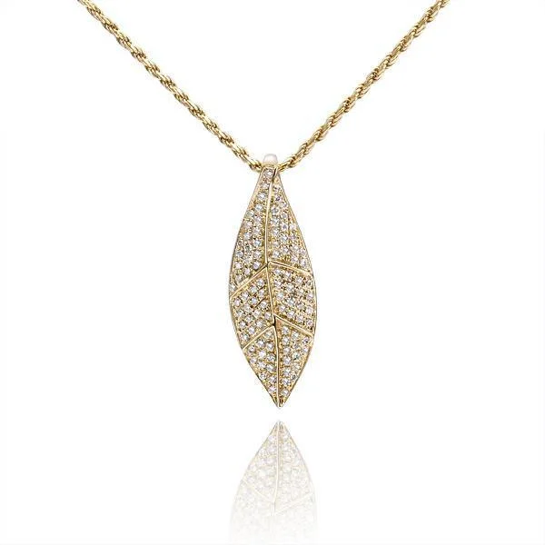 Sparkling Diamond Necklace for Bridesmaids-Pavé Maile Leaf Pendant