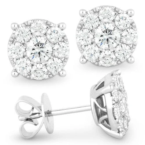 Customized Gold Earrings-14K White Gold Diamond Cluster Stud Earrings