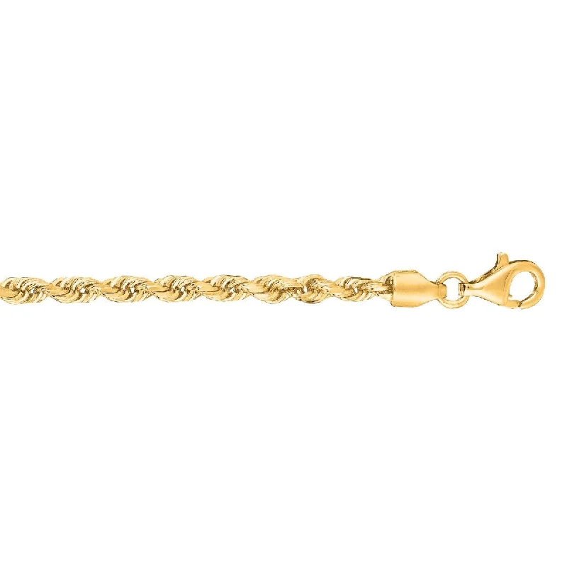 Simple Silver Bracelet with Geometric Designs-10k Yellow Gold 8 Inch Shiny Solid Diamond Cut Rope Bracelet with Lobster Clasp 023ROY-08