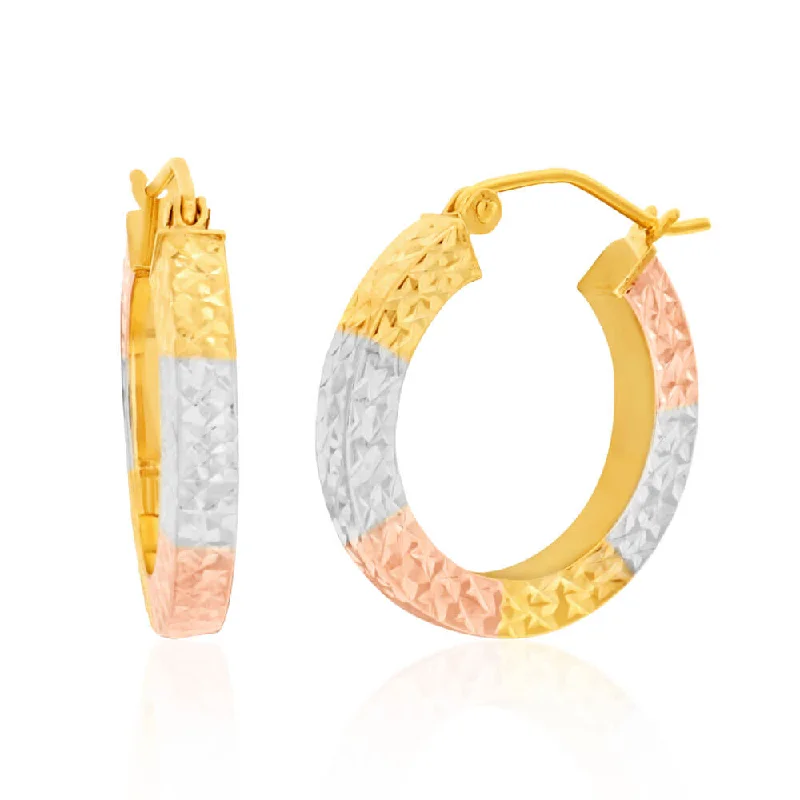 Personalized Gold Hoop Earrings-9ct Mutlitone Gold Silver Filled Square Hoops Earrings