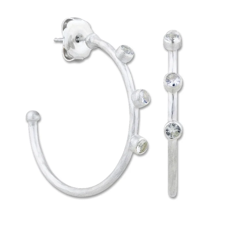 Elegant Pearl Earrings for Bridesmaids-Lika Behar Silver 30mm Hoop Earrings with White Sapphires