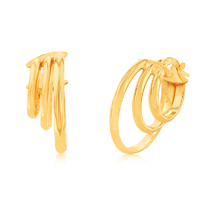 Elegant Pearl Earrings for Bridesmaids-9ct Yellow Gold Gradient Hoop Earrings