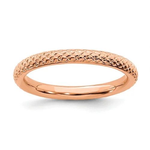 Classic Wedding Ring Set with Gold and Sapphire-Rose Gold Over Sterling Silver Stackable Expressions Cable Patterned Ring