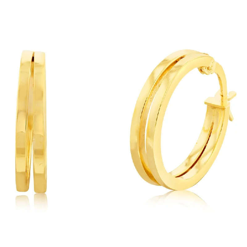 Simple Gold Earrings for Daily Wear-9ct Yellow Gold Plain Double 15mm Hoop Earrings