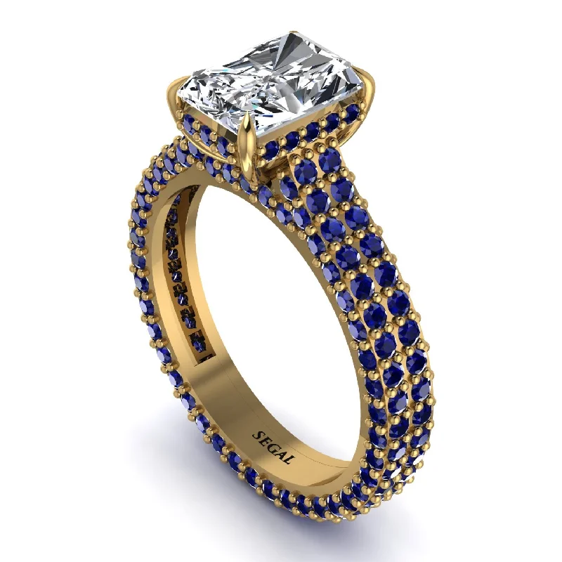 Custom Sapphire Ring with Engraved Wedding Date-Radiant Cut Diamond Pave Engagement Ring - Kenzie No. 61