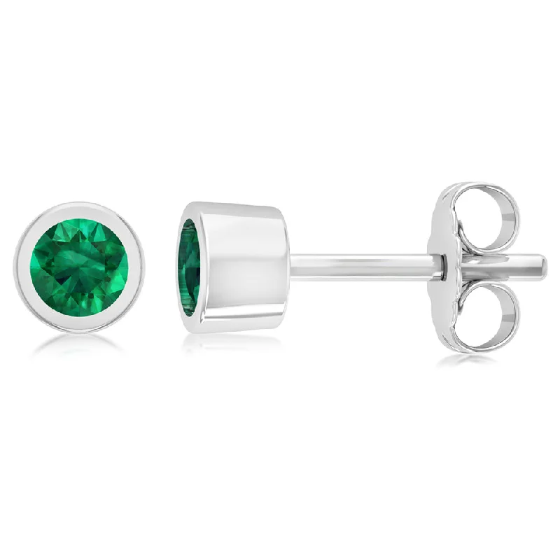 Unique Gold Earrings for Special Occasions-Sterling Silver Green Round 3.5mm Stud Earrings