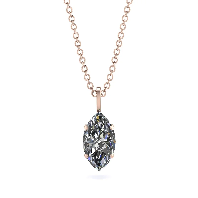 Classic Gold Pendant Necklace for Brides-Hidden Halo Marquise Diamond Necklace - Journey No. 62