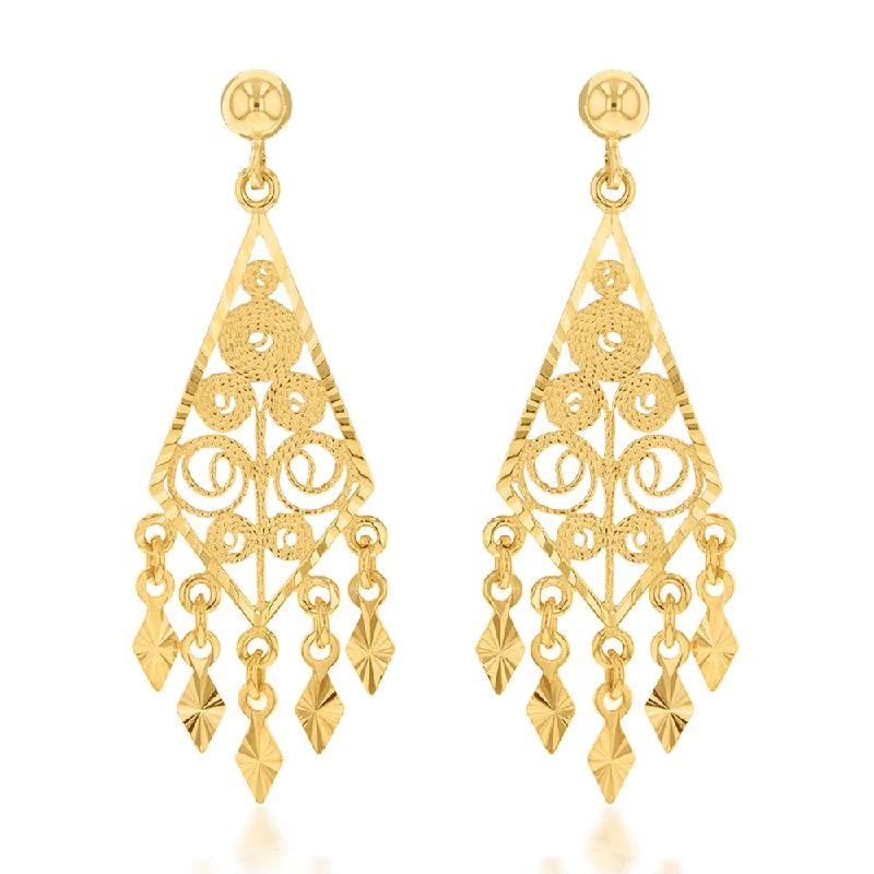 Pearl Earrings with Gold Accents-9ct Yellow Gold Chandelier Drop Earrings