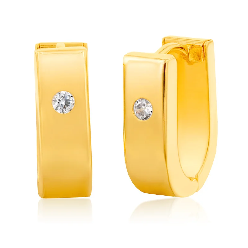 Stylish Gold Earrings for Women-9ct Yellow Gold Silverfilled Cubic Zirconia Huggies Earrings