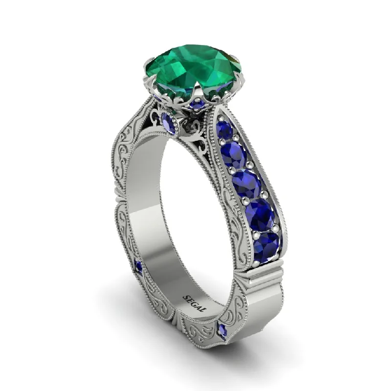 Custom Sapphire Engagement Ring for Brides-Emerald Victorian Scroll Engagement Ring - Kehlani No. 66