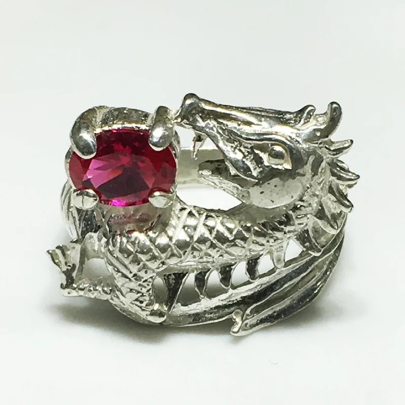 Vintage Sapphire Ring with Antique Design-Dragon and Gemstone Ring (Silver)