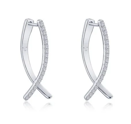 Chunky Gemstone Earrings-Sterling Silver Simulated Diamond Crossover Oval Hoop Earrings by Lafonn