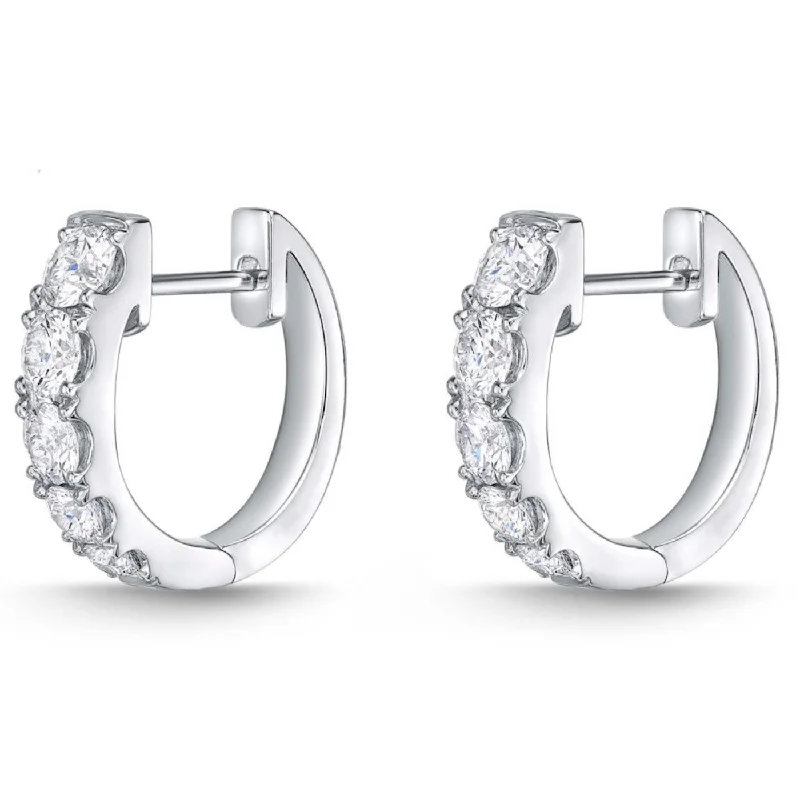 Elegant Crystal Earrings for Evening Events-Memoire 18k White Gold Small Graduated Diamond Hoop Earrings