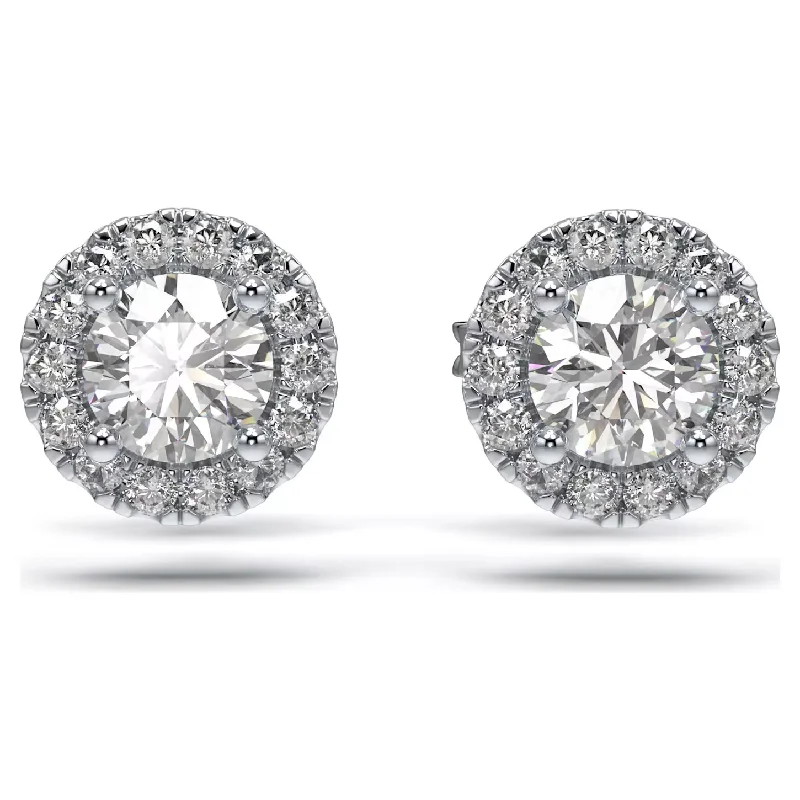 Geometric Silver Earrings-Swarovski Diamond Signature Round Halo Stud 14K White Gold Earrings