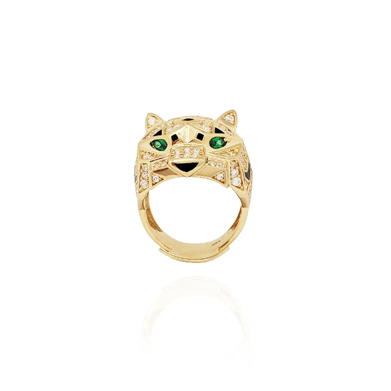 Custom Men’s Ring with Birthstone and Engraving-Iced-Out Poly-Leopard Ring (14K)