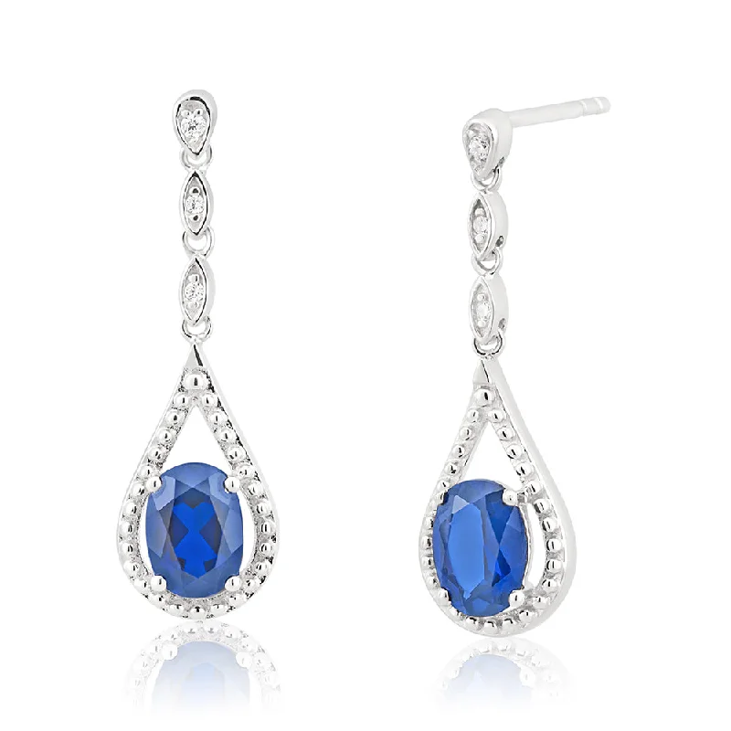 Custom Gold Earrings for Bridesmaids-Sterling Silver Rhodium Plated Created Sapphire and Zirconia Drop Earrings