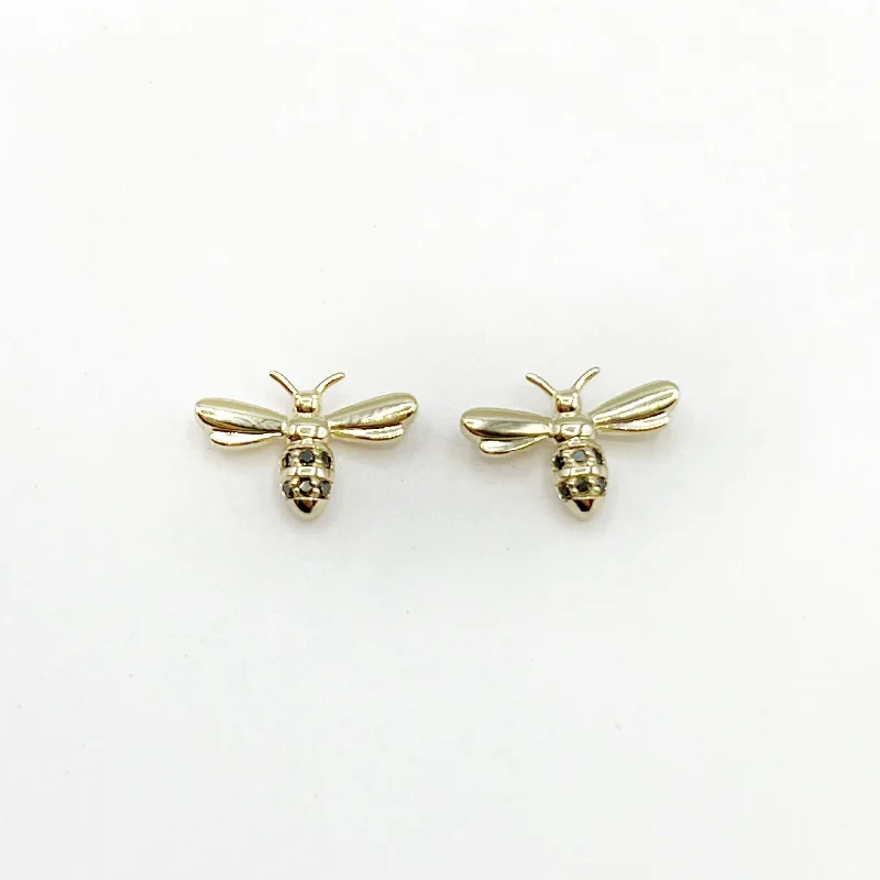 Minimalist Gold Earrings for Brides-Diamond Bees with Yellow Gold