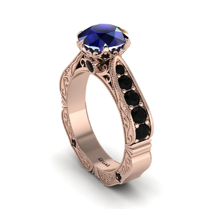 Classic Diamond Ring with Halo Setting for Weddings-Sapphire Victorian Scroll Engagement Ring - Kehlani No. 44