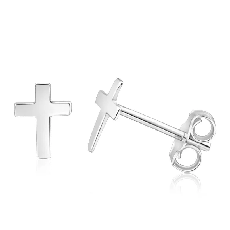 Dainty Silver Earrings for Women-Sterling Silver Small Cross Stud Earrings