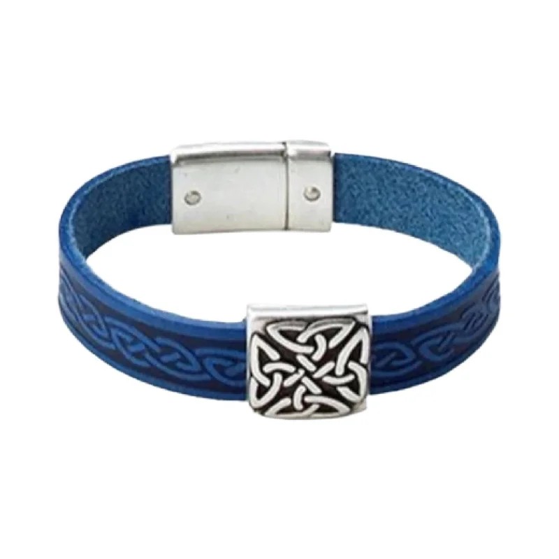 Classic Gold Bracelet with Oval Pendant Design-Braden Blue Celtic Cuff Leather Bracelet