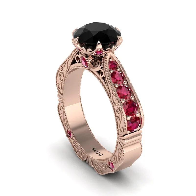 Trendy Stackable Rings for Women-Black Diamond Victorian Scroll Engagement Ring - Kehlani No. 53