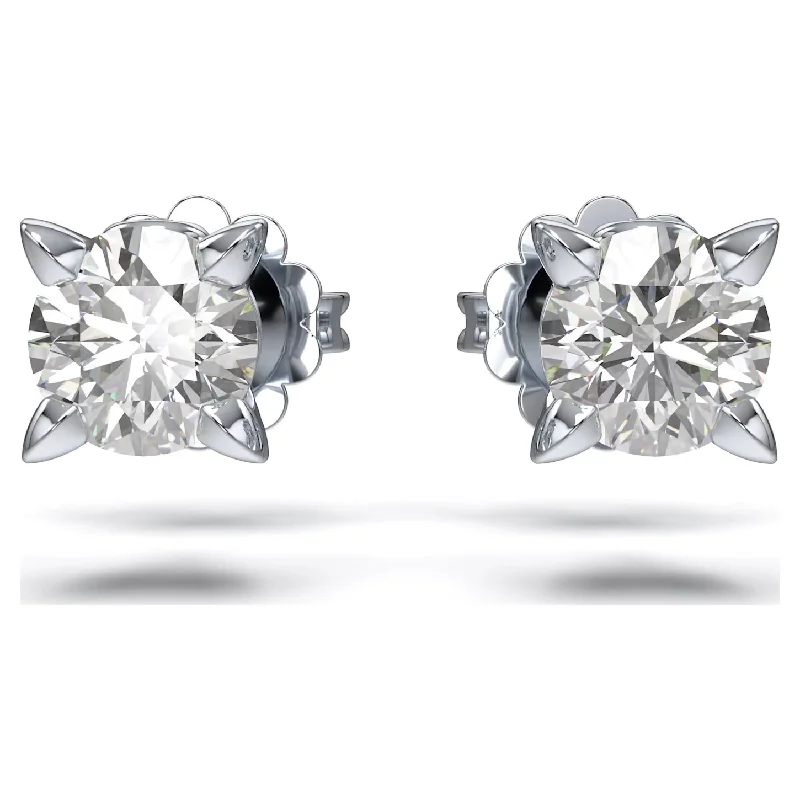 Luxury Silver Earrings for Bridesmaids-Swarovski Diamond Round Stud 14K White Gold Earrings .75ctw