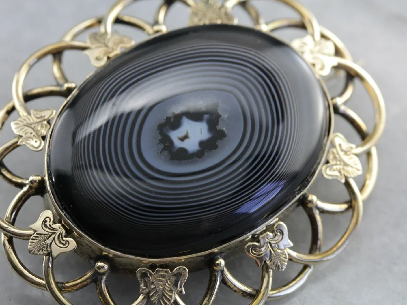 Brooch For Designer Coats-Antique Black Agate Victorian Brooch