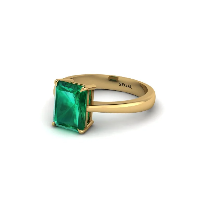 Custom Wedding Ring with Personal Birthstones for Couples-Emerald Cut Emerald 14K Gold Engagement Ring - Heidi No. 4