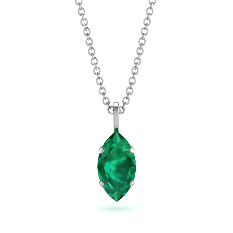 Simple Rose Gold Necklace with Pendant-Hidden Halo Marquise Emerald Necklace - Journey No. 21