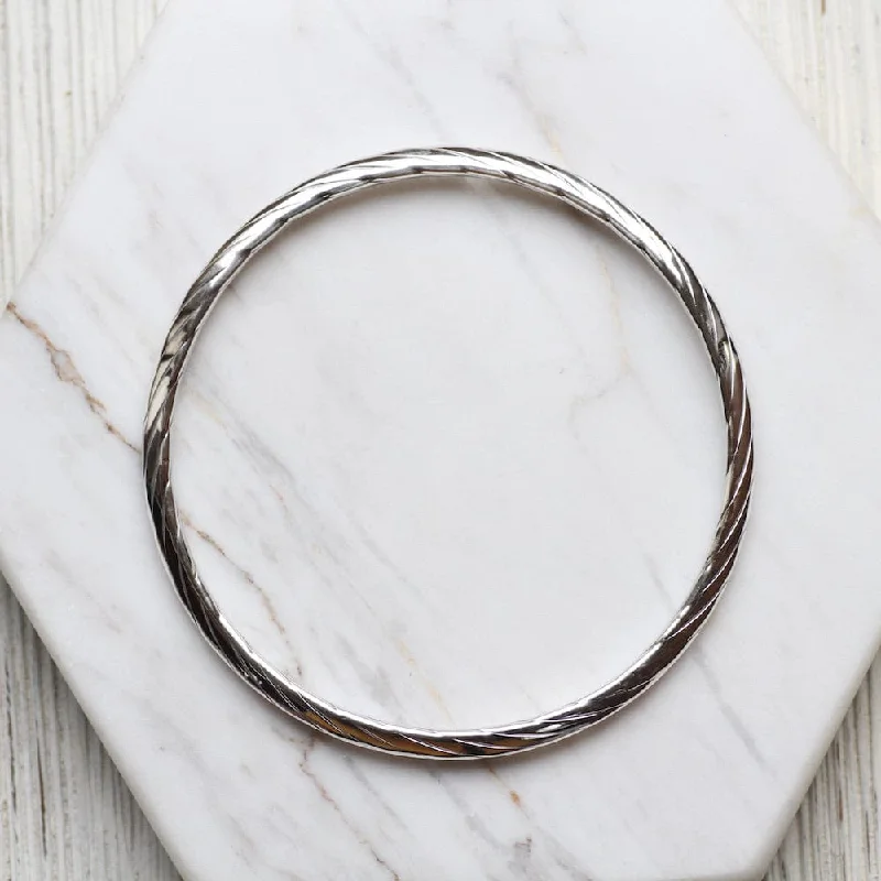 Trendy Silver Bangles with Textured Details-High Polish Twisted Bangle