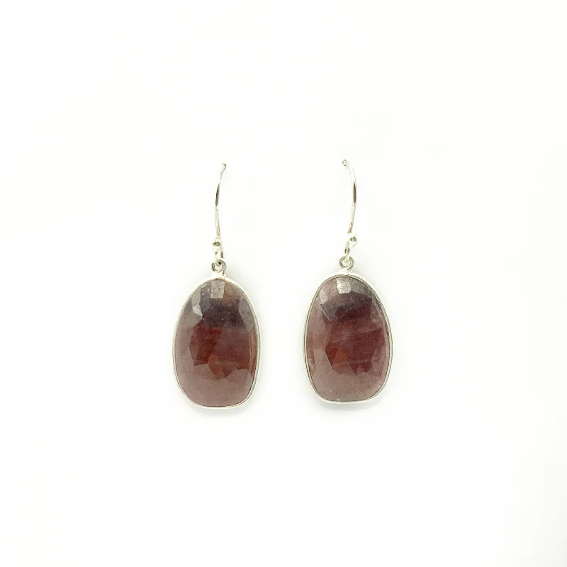 Unique Gold Earrings for Women-Sterling Silver Oval Ruby Drop Earrings