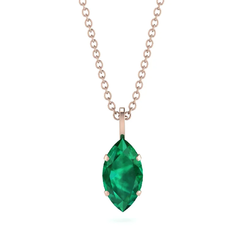 Elegant Rose Gold Necklace with Pendant-Hidden Halo Marquise Emerald Necklace - Journey No. 5