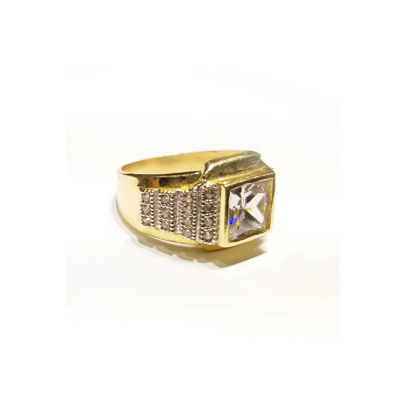 Personalized Gemstone Ring for Special Occasions-Squared Iced Out CZ Ring (14K)