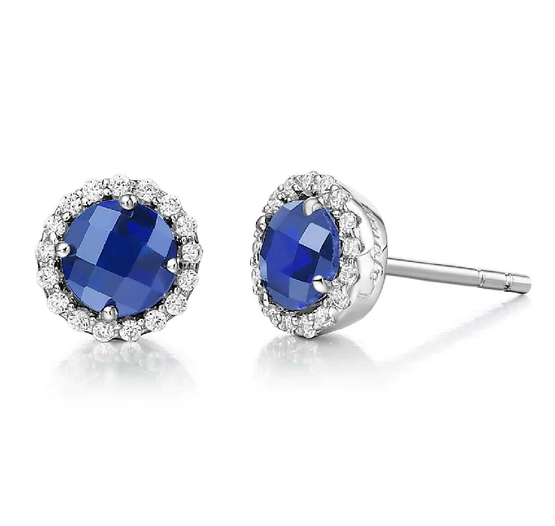 Modern Gold Earrings for Women-Sterling Silver Lab Grown Blue Sapphire Birthstone Stud Earrings by Lafonn